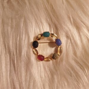 Elegant Multicolor Gemstone Brooch